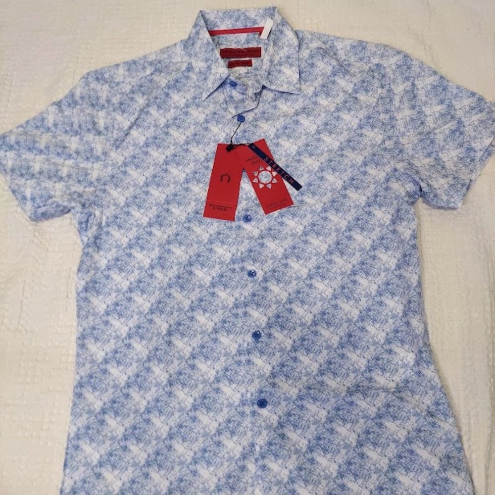 American Breed Men's Smart Shirt Light Blue Short‎ Sleeve Stretch Small New